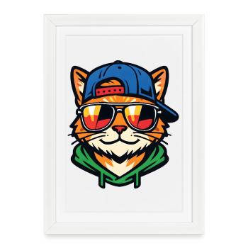 Chat avec des lunettes de soleil - Affiche encadrée (27 × 37 cm) - blanc - Devant