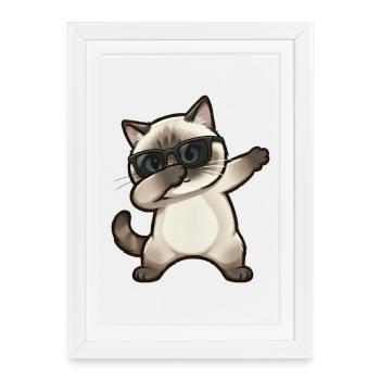 Dabbing Siamese Cat - Framed poster (27 × 37 cm) - white - Front