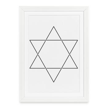 Étoile de David Minimaliste - Hexagramme de dessin au trait - Affiche encadrée (27 × 37 cm) - blanc - Devant