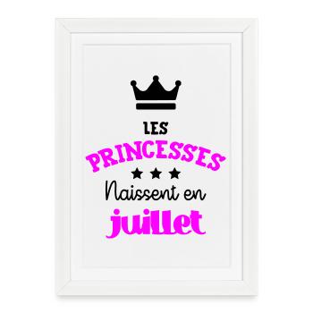 Princesse née en Juillet Joli Cadeau Naissance - Affiche encadrée (27 × 37 cm) - blanc - Devant