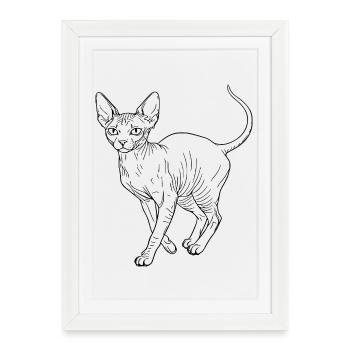 Minimalist Sphynx Cat - Fine Line Art Illustration - Framed poster (27 × 37 cm) - white - Front