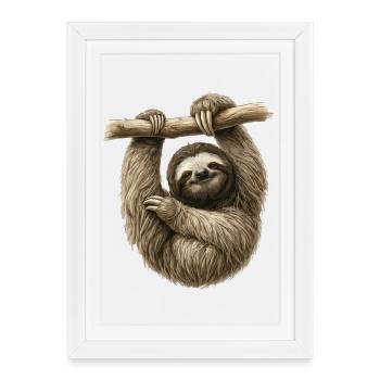 Sloth on a branch – cozy sloth - Framed poster (27 × 37 cm) - white - Front