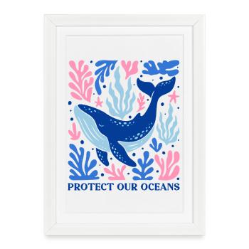 Sauver les océans Bohèmes Protéger nos océans Baleine - Affiche encadrée (27 × 37 cm) - blanc - Devant