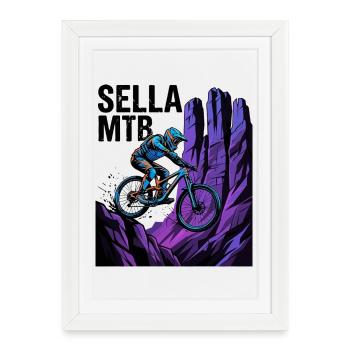 Sellaronda Italie Sortie de VTT néon sur la falaise - Affiche encadrée (27 × 37 cm) - blanc - Devant