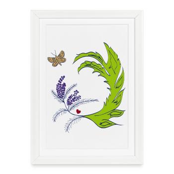 Couronne de lavande avec papillon - Affiche encadrée (27 × 37 cm) - blanc - Devant