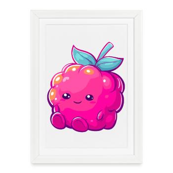 Cuddly raspberry kawaii fruit illustration - Framed poster (27 × 37 cm) - white - Front