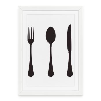 Silhouette minimaliste de couverts - Affiche encadrée (27 × 37 cm) - blanc - Devant