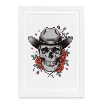 Cowboy Hat Skull Skull Roses Western - Framed poster (27 × 37 cm) - white - Front
