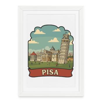 Leaning Tower of Pisa Vintage Travel Sticker - Framed poster (27 × 37 cm) - white - Front
