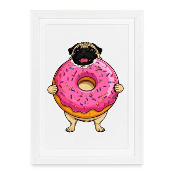 Donut Pug Dog au glaçage rose - Affiche encadrée (27 × 37 cm) - blanc - Devant