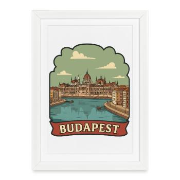 Autocollant rétro de voyage au Parlement de Budapest - Affiche encadrée (27 × 37 cm) - blanc - Devant
