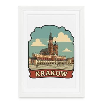 Krakow Poland Market Square Vintage Travel Badge - Framed poster (27 × 37 cm) - white - Front
