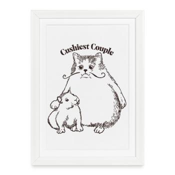 Le « couple le plus doux » Chat et Cobaye - Affiche encadrée (27 × 37 cm) - blanc - Devant