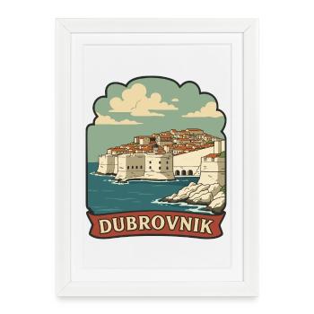 Dubrovnik Croatia Old Town Walls Retro Badge - Framed poster (27 × 37 cm) - white - Front