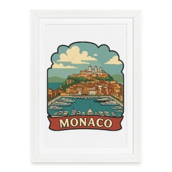 Autocollant de voyage rétro pour yacht Monaco Port Hercules - Affiche encadrée (27 × 37 cm) - blanc - Devant
