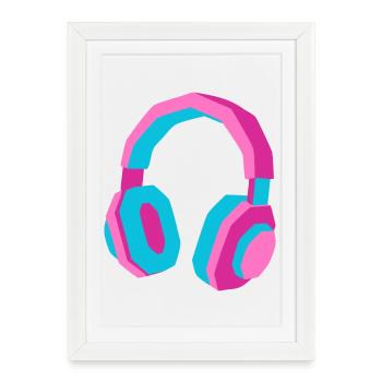 Casque Rétro Synthwave des années 80 DJ Musique Gamer - Affiche encadrée (27 × 37 cm) - blanc - Devant