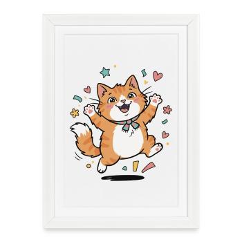 Happy Kitten with Confetti - Framed poster (27 × 37 cm) - white - Front