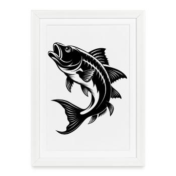 Saut de poissons Barramundi - Affiche encadrée (27 × 37 cm) - blanc - Devant