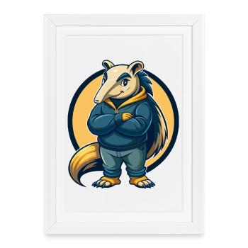 Emblème Logo clipart de mascotte Kawaii Anteater - Affiche encadrée (27 × 37 cm) - blanc - Devant