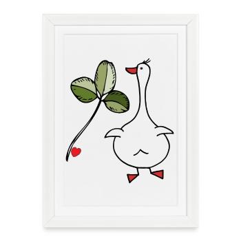 Oie avec trèfle - Affiche encadrée (27 × 37 cm) - blanc - Devant
