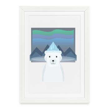 Prince des glaces Ours polaire avec la lumière de la couronne - Affiche encadrée (27 × 37 cm) - blanc - Devant
