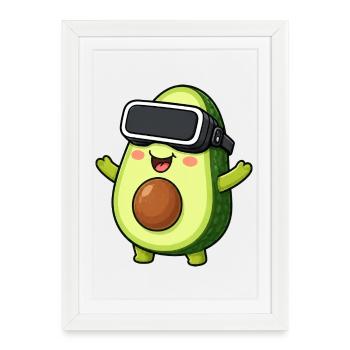 Avocado Cartoon Gamer Réalité Virtuelle Comic - Affiche encadrée (27 × 37 cm) - blanc - Devant