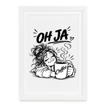Kaffee Oh Ja Cartoon - Affiche encadrée (27 × 37 cm) - blanc - Devant
