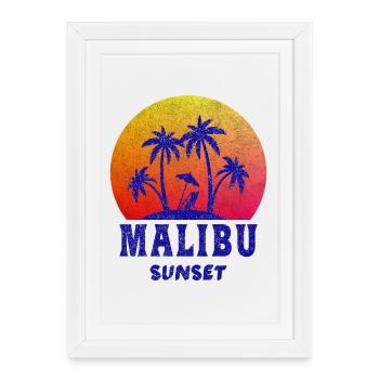 Malibu Sunset / Californie / Cadeau / Rétro - Affiche encadrée (27 × 37 cm) - blanc - Devant