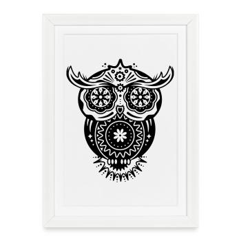 un hibou avec des embellissements divers dans le - Affiche encadrée (27 × 37 cm) - blanc - Devant