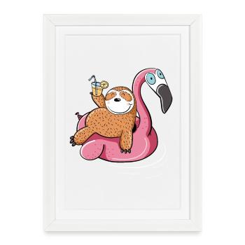 Paresseux d'âge mûr à la nage de Flamingo - Affiche encadrée (27 × 37 cm) - blanc - Devant