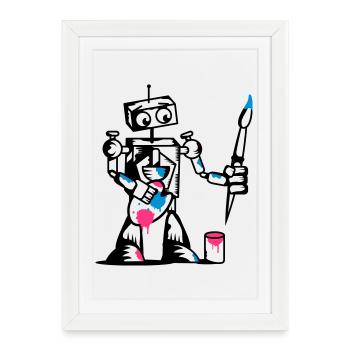 Un robot avec un pinceau - Affiche encadrée (27 × 37 cm) - blanc - Devant