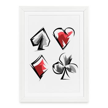 Skat Poker Rami Jeu de Cartes Costumes Coeur de Pique Caro - Affiche encadrée (27 × 37 cm) - blanc - Devant