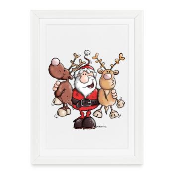 Santa Claus cuddles Reindeers - Framed poster (27 × 37 cm) - white - Front