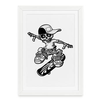 squellette skateur - Affiche encadrée (27 × 37 cm) - blanc - Devant
