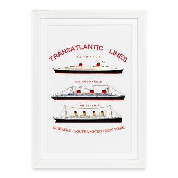 PAQUEBOT FRANCE NORMANDIE TITANIC Louis RUNEMBERG - Affiche encadrée (27 × 37 cm) - blanc - Devant