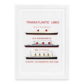 PAQUEBOT FRANCE NORMANDIE TITANIC Louis RUNEMBERG - Affiche encadrée (27 × 37 cm) - blanc - Devant