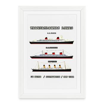 PAQUEBOT FRANCE NORMANDIE TITANIC Louis RUNEMBERG - Affiche encadrée (27 × 37 cm) - blanc - Devant