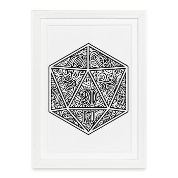 Décoration de dés D20 Conception du Cube RPG - Affiche encadrée (27 × 37 cm) - blanc - Devant