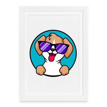 Mignon petit chien avec des lunettes de soleil - Affiche encadrée (27 × 37 cm) - blanc - Devant