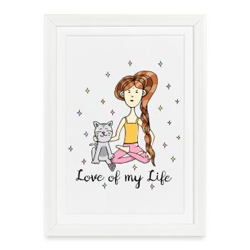 Chat de yoga « L’amour de ma vie » - Affiche encadrée (27 × 37 cm) - blanc - Devant