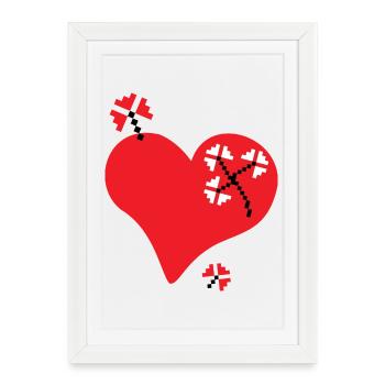 Heart and Flowers - Traditional Romanian pattern - Framed poster (27 × 37 cm) - white - Front