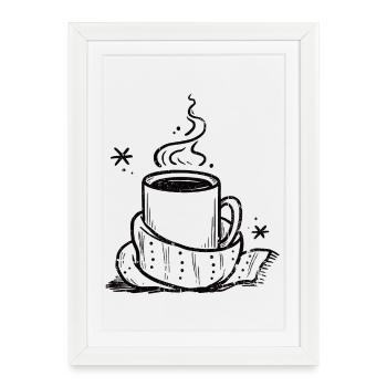 Tasse douillette avec vapeur et écharpe - Affiche encadrée (27 × 37 cm) - blanc - Devant