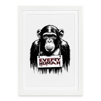 Tous les singes humains | Sauver les animaux - Affiche encadrée (27 × 37 cm) - blanc - Devant