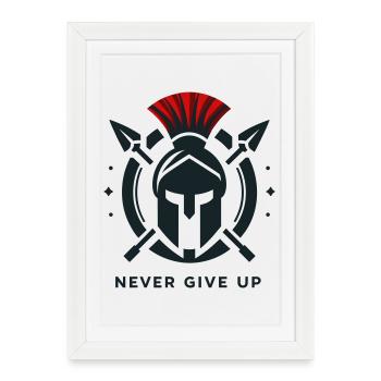 Warrior Mindset musculation – Jamais Abandonner - Affiche encadrée (27 × 37 cm) - blanc - Devant