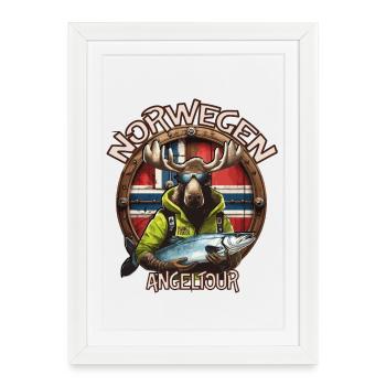 Norvège - Voyage de pêche - Orignal - Poisson - Affiche encadrée (27 × 37 cm) - blanc - Devant