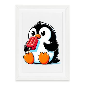 Penguin eats a popsicle - Framed poster (27 × 37 cm) - white - Front