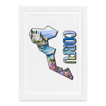 Watercolor Map Corfu - Framed poster (27 × 37 cm) - white - Front
