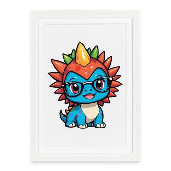 Petit bébé dino mignon stégosaure avec des lunettes - Affiche encadrée (27 × 37 cm) - blanc - Devant