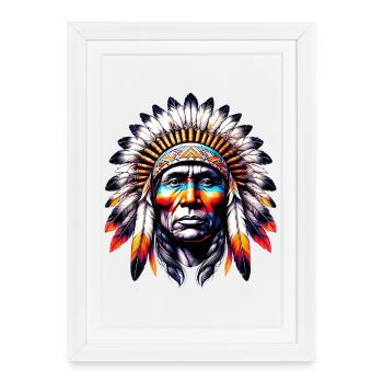 Amérindien Américain - Affiche encadrée (27 × 37 cm) - blanc - Devant