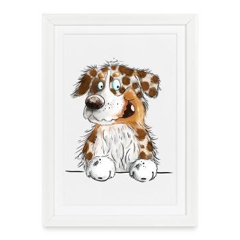 Drôle de berger australien rouge merle - Affiche encadrée (27 × 37 cm) - blanc - Devant